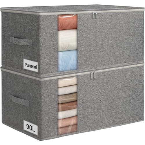 90L Structured King Size Comforter Storage Bag, 2 Pack Blanket Organizer