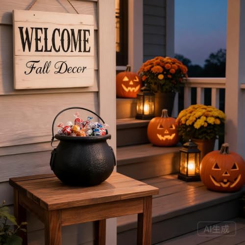 3 Inch Black Witch Cauldron Halloween Candy Bucket for Halloween Party - image 3