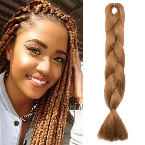 24"(60cm) Extensiones de Pelo Sintético para Hacer Trenzas Africanas Cabello Se Ve Natural Braiding Twist Crochet Hair 1PCS #Castaño (60cm,100g)