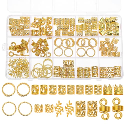 Classicseali - Classicseali 110pcs Gold Hair Rings, Hair Jewellery for Braids, Gold Haisr Cuffs, Hairs Charms for Adults, 11 Different Shapes of Cuffs for Braids for Women Girls - -26%