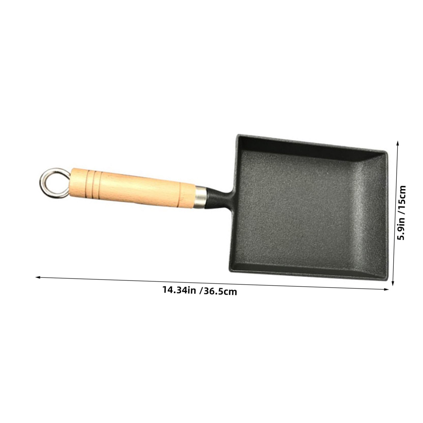 Padella in Ghisa Quadrata Antiaderente per Pancake e Uova Fritte Manico in Legno Antiscivolo, Fondo Resistente All'usura per Distribuzione Calore Uniforme, per Cucina, Barbecue