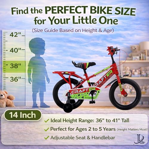 Image of longrun 14T Cycle for Kids 2-5 Years Boys and Girls | Bicycle for Kid with Training Wheels | Kids Cycle for 2 to 5 Years with Adjustable Seat | Easy 4-Step Setup | 95% Fitted | 14 Inch Kid Cycle (Red)