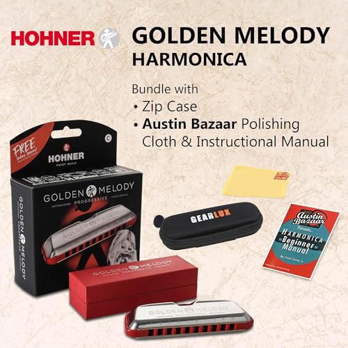 Hohner Golden Melody Harmonica – Key of C Bundle with Zip Case, Instructional Manual, and Austin Bazaar Polishing Cloth - Les Beatles, Paul McCartney, John Lennon, RIngo Starr, George Harrison Hohner Golden Melody Harmonica - Key of C Bundle with Zip Case, Instructional Manual, and Austin Bazaar Polishing Cloth – Image 3