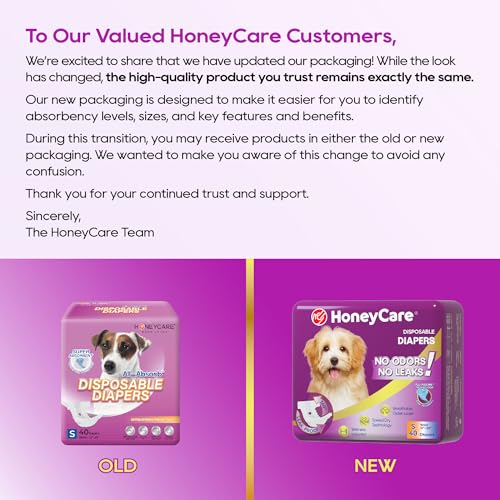 Image of HONEY CARE All-Absorb Disposable Female Dog Diapers Small Size, Improved, Super Absorbent, Breathable, Wetness Indicator,Small, 40 Count (Pack of 6)