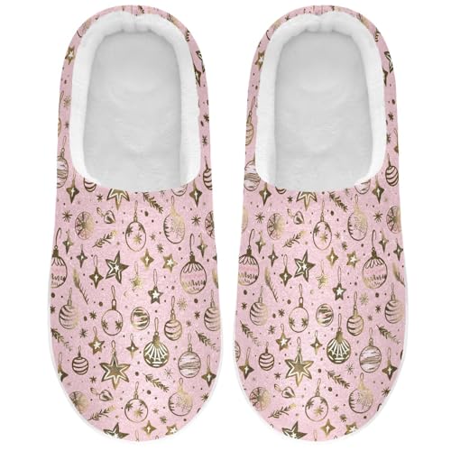 Fuzzy Memory Foam Slippers for Women/Men Pink Christmas Light Pattern Fluffy Winter House Shoes Indoor and Outdoor2