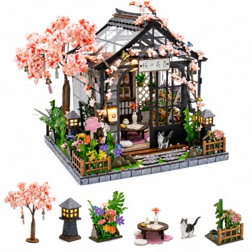 Spilay DIY Miniature House Kit, Spring Sakura Greenhouse Miniature Dollhouse