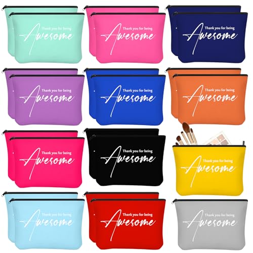 Buryeah 24 Pcs Thank You Cosmetic Bags for Women Thank You for Being Awesome Makeup Bags Bulk Employee Appreciation Pouches for Student Teacher Team Coworker Assistant Gift(Colorful)