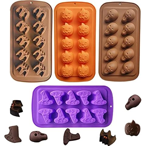 4 Pack Halloween Silicone Baking Molds,Pumpkin Skull Bat Wizard Hat Shape Cake Mold Chocolate Gummy Molds Ice Tray Cake Decor for Halloween Party Decorations Kitchen DIY Baking Tools Cover