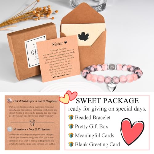 Image of Mothers Day Gifts for Sister, Graduation Back to School Christmas Valentines Day Easter Stocking Basket Stuffers Birthday Gifts Beaded Bracelet Jewelry Gifts for Sister Women Teen Tween Girls Her