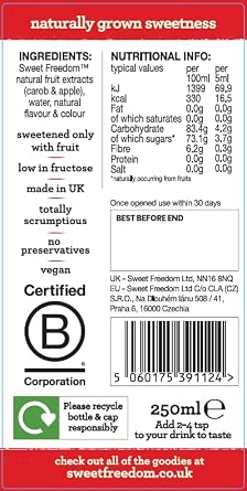 Sweet Freedom Barista Hazelnut Syrup 250 ml Bottle (Pack of 1)