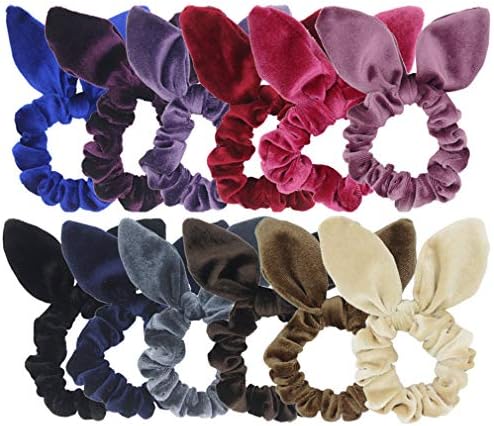 SUSULU Hair Scrunchies Velvet Scrunchy Bobbles Elastic Hair Ties Rabbit Ear Hair Bands Women Ponytail Accessories Pack of 12pcs (Mixed Bunny Velvet Scrunchie)