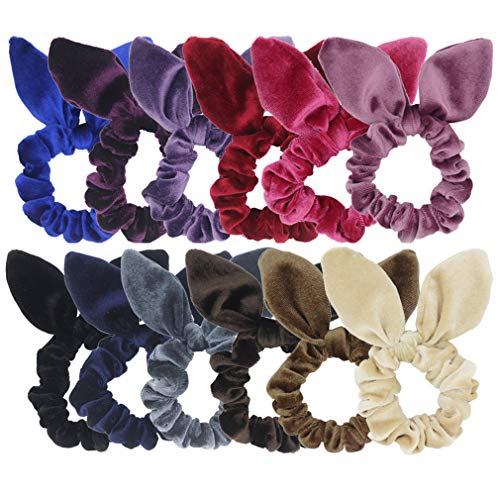 Susulu Hair Scrunchies Velvet Scrunchy Bobbles Elastic Hair Ties Rabbit Ear Hair Bands Women Ponytail Accessories Pack Of 12Pcs (Mixed Bunny Velvet Scrunchie) #TOP19