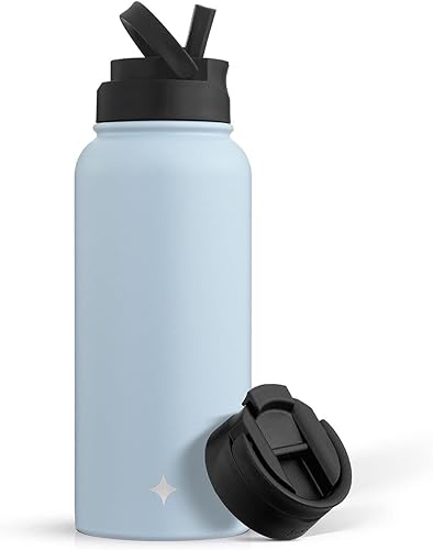 Miniatura 2 de JoyJolt Botella de agua con triple aislamiento con tapa de popote y tapa abatible. Botella de agua grande de 32 onzas, botella de acero inoxidable