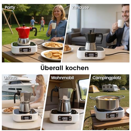 Mini Induktionskochplatte, 1000W Mini induktionskochfeld 1 Platte, Induktionsplatte mit 7 Leistungsstufen, 200W-1000Watt Elektrisch Kochplatte Induktion for Campinganhänger, Camping AJ350 (18F)
