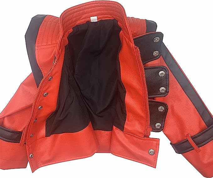 Red PU Leather Jacket Costumes for Boys Girls Kids Zip-Up Coat,Kids Halloween Christmas4
