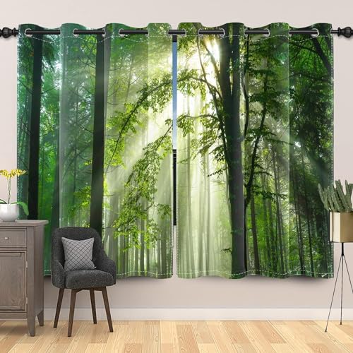 Fotogardinen Uiiooazy mit Waldmotiv für Wohnräume und Küchen