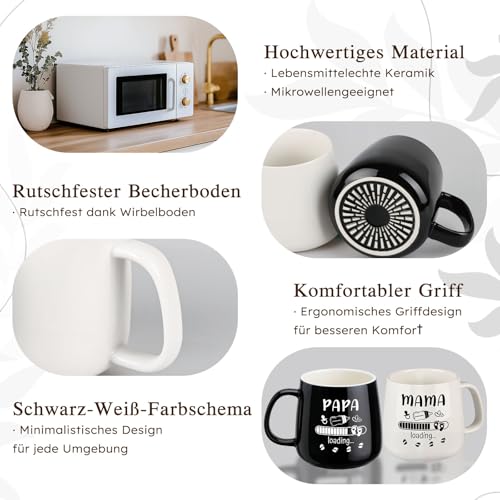 TUZELIYA Mama & Papa Kaffeetassen Set – Geschenk werdende Eltern, 350ml Schwarz-Weiße Tassen für Schwangerschaft verkünden, Baby Shower,Valentinstag & Jahrestag