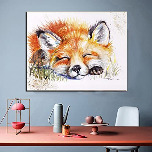 Art Print Little Fox Watercolor Print Decor Modern Canvas Art Bedroom Oil Painting Canvas Painting Wall Art Poster For Bedroom Living Room Decor 12X16Inch(30X40Cm) Unframe-Style-1 #TOP1