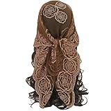 KABAKE Women's Flower Embroidery Head Scarf Large 31.5 Inch Headband Sheer Hair Bandana for Women Girls