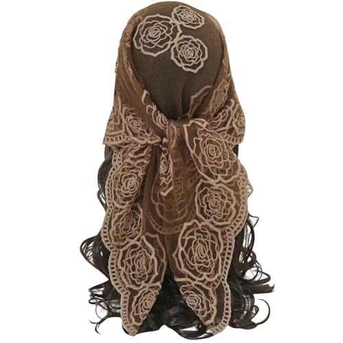 KABAKE Womens Flower Embroidery Head Scarf Large 31.5 Inch Headband Sheer Hair Bandana for Women Girls