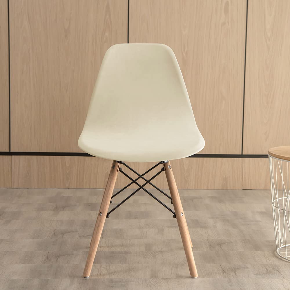 Highdi Beige Scandinavian Dining Chair Covers, Stretch Velvet Universal Shell Chairs Covers Armless Chair Slipcovers Removable Washable For Kitchen, Bedroom,Living Room, Lounge (,1Pcs)