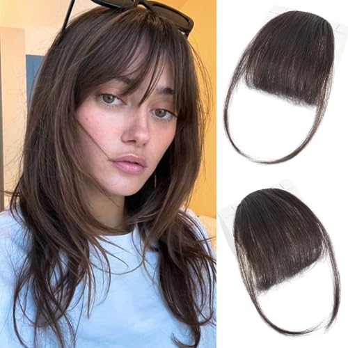 YOLIN Clip-in Bangs Human Hair Dark Brown Fringe Extensions