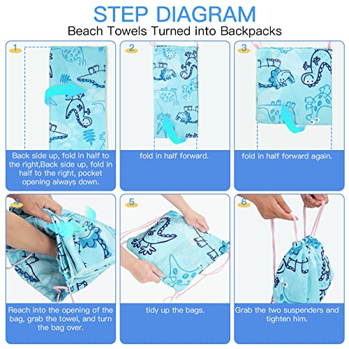 Airensky Kids Beach Towel,58" X 28" Quick Dry Towels For Kids, Absorbent Super Soft Pool Travel Swim Bath Microfiber Towel(Dinosaur) #TOP3