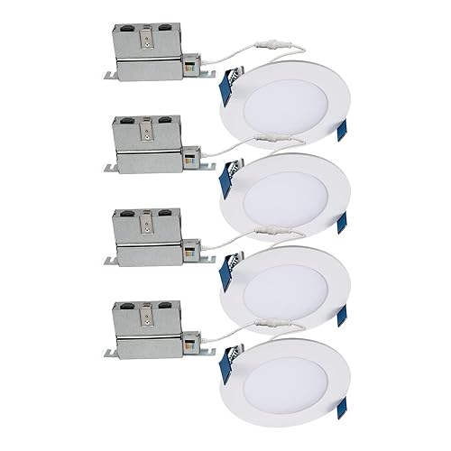 Miniatura 2 de HALO - Lámpara LED empotrada para techo y disco de ducha de 4 pulgadas, color blanco, paquete de 4 y marco de montaje para accesorios empotrados