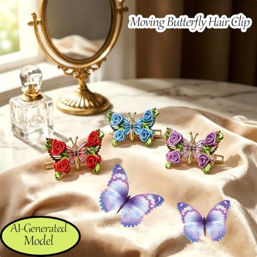 3 piezas clips de cabello con mariposa móvil 3D miniatura 7