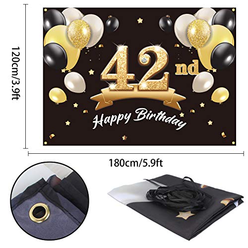 Pakboom Happy 42Nd Birthday Banner Backdrop - 42 Birthday Party Decorations Supplies For Men - Black Gold 4 X 6Ft #TOP1
