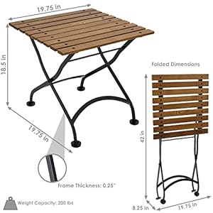 Sunnydaze European Chestnut Wood Folding Square Side Table for Indoor or Outdoor Use 20 Inch Brown