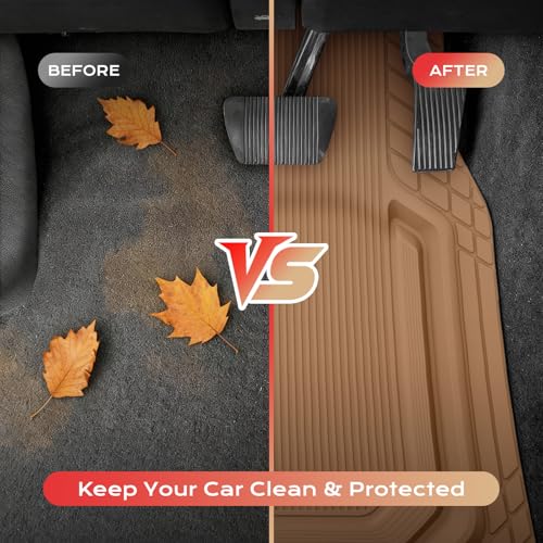 Image of Coverado Floor Mats for Cars, All-Weather car Floor Heavy Duty, Universal Waterproof Trim to Fit Automotive Mats 99% of car Models, Anti-Slip Car Mat Set Car Accessories, Solid Beige
