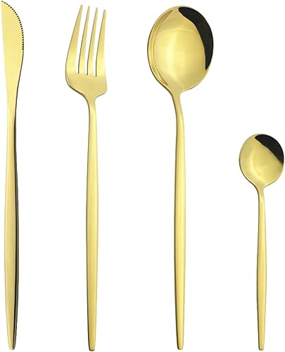 Miniatura 25 de Juego de cubiertos Cuchillo de cena Postre Tenedor Cuchara Juego de vajilla de acero inoxidable Vajilla de cocina 4 piezas Negro