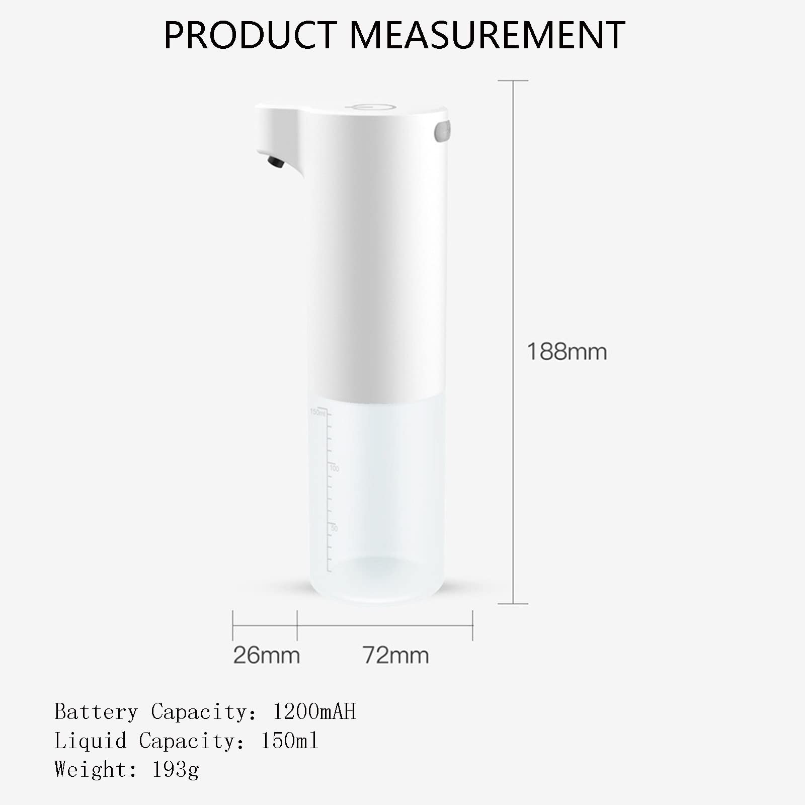 Dispenser Sapone Automatico, Dispenser Sapone Bagno 150ml Ricaricabile, Dispenser Sapone Cucina non Touch, Dispenser Detersivo Lavatrice con Sensore IPX5 Impermeabile USB Ricaricabile