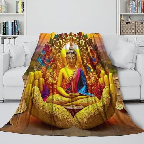 Couverture de lit en microfibre chaude Plaid peluche Bouddha 3D