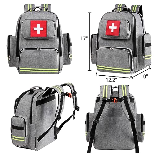 Image of Gatycallaty First Aid Backpack Medical Emt First Responder Bag Empty Ems Emergency Home Health Hiking Trauma Travel Camping (gray, Large)