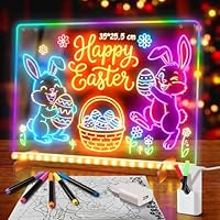 LED Notiztafel mit Farben, Leuchtendes LED Zeichenbrett für Kinder mit 13 Farben & 6 Modi mit Schalter 35x25 cm, inklusive Adapter, Aufhängekette&Ständer, Acryl Notiztafel kreatives Geschenk