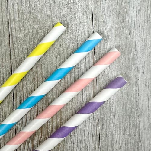 Pitillos de papel pastel rayado 7.75 pulgadas 100 pack miniatura 7