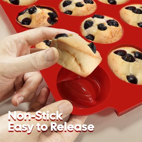 2-Pack Silicone Muffin Pan for Baking – Standard 12-Cup Nonstick Cupcake Pan with Handle, Food-Grade Certified, Odorless, BPA-Free, Silicone Baking Mold for Muffins, Egg Bites, Cupcakes - Thumbnail 5