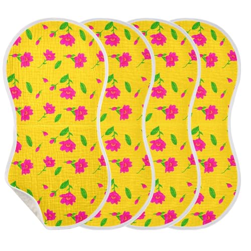 Sunny Florals Pattern Muslin Baby Burp Cloths - Super Absorbent and Soft Burping Rags - Cotton Burp Clothes Set for Boys and Girls, 4 Pack