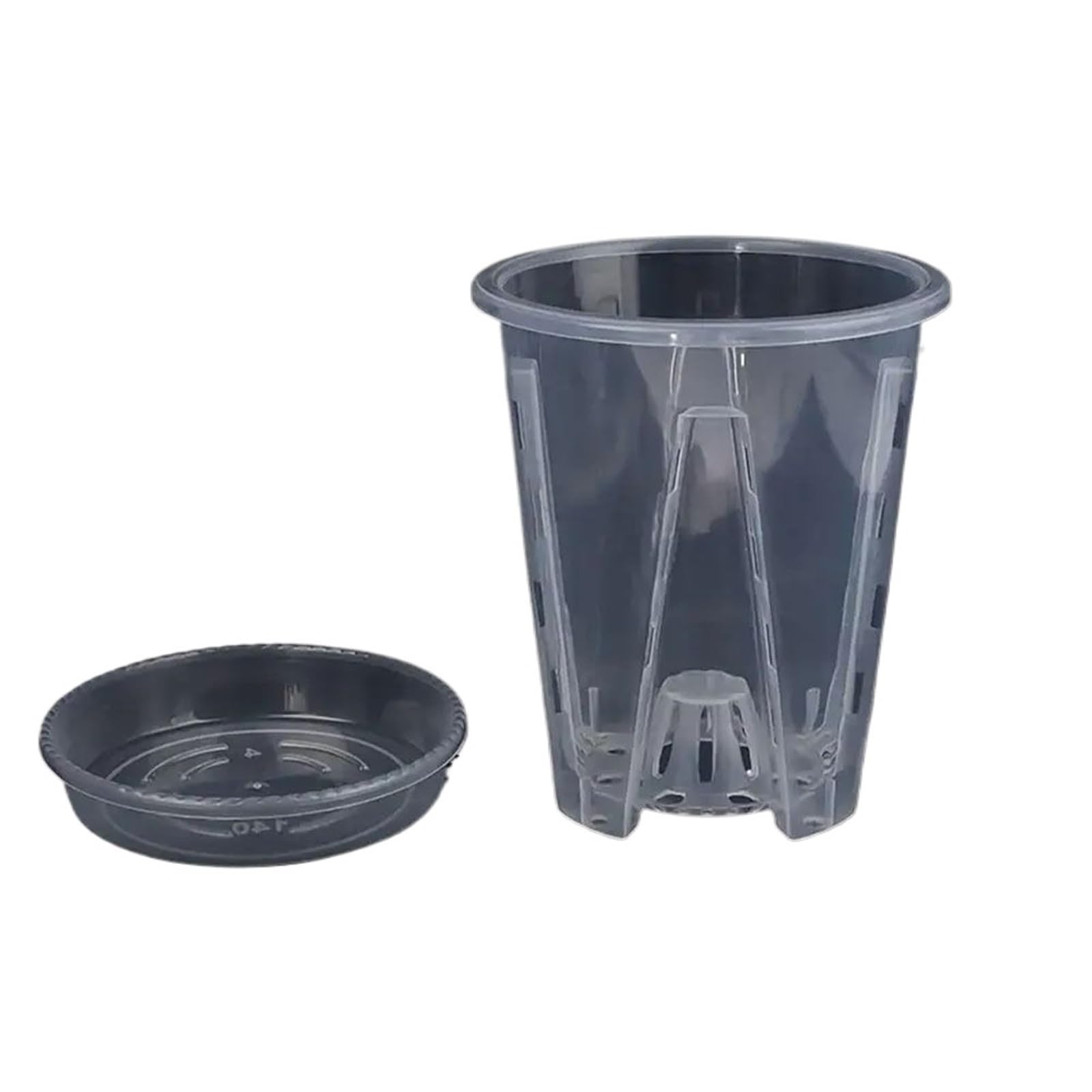 RUWLFE 5pcs Breathable Root Control Transparent Flower Pot Plastic With Tray Phalaenopsis Orchid Pots With Stomata Planting for Succulents, Houseplants(16cm,10cm-With Tray)