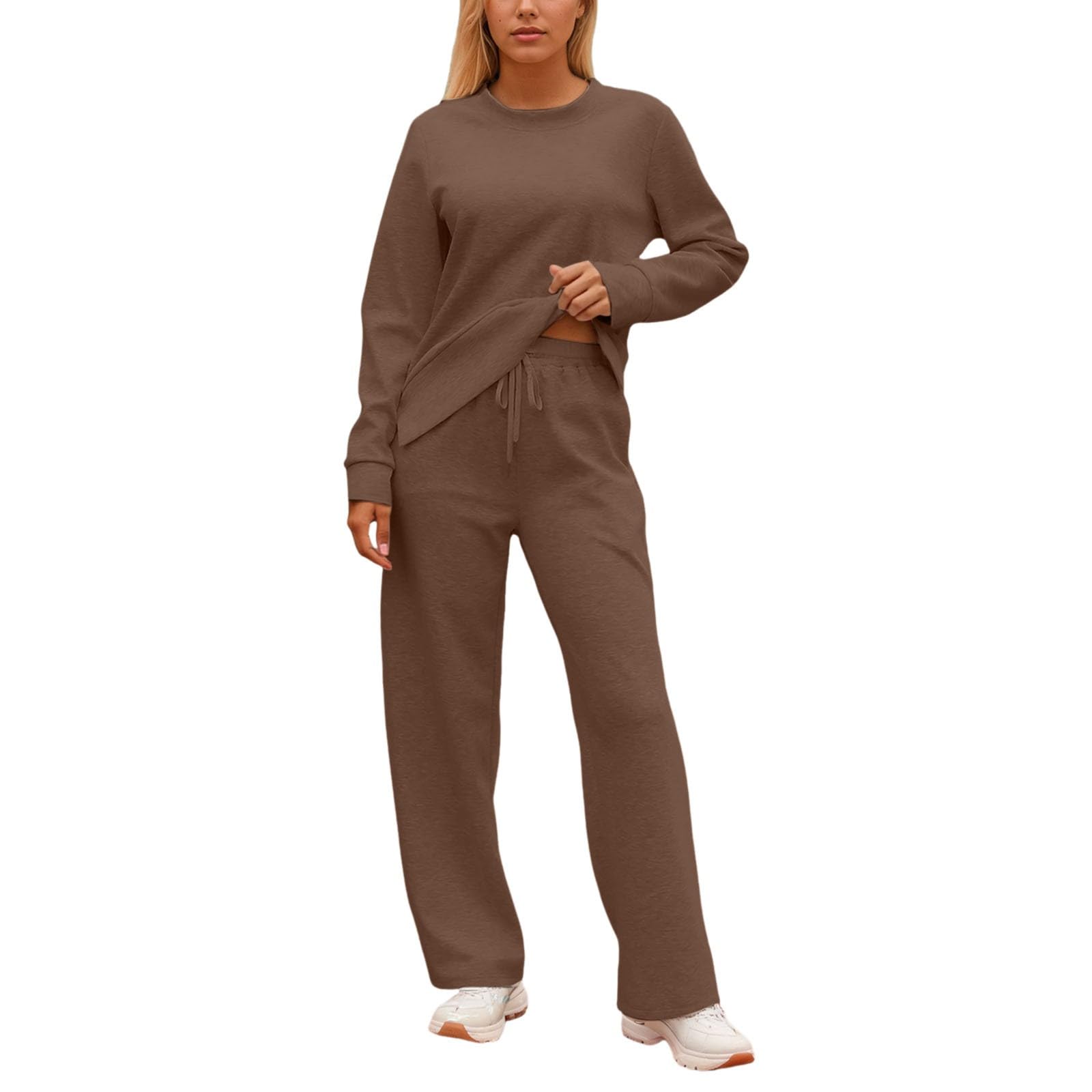 Generico Tuta Invernale Donna Curvy,Casual Da Donna Con Felpa E Pantaloni A Girocollo In Tinta Unita Comodo Da Indossare Per Outfit Quotidiani In Autunno E Inverno
