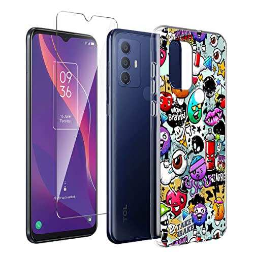 LYZXMY Funda para TCL 305 / TCL 306 / TCL 30 SE/TCL 30E (6.52") + Protector de Pantalla Vidrio Templado Película Protectora - Transparente Carcasa Silicona TPU Suave Caso Case - Monster Cover