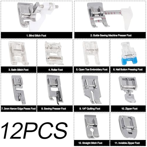 Set de 12 pies para máquina de coser multitarea miniatura 2