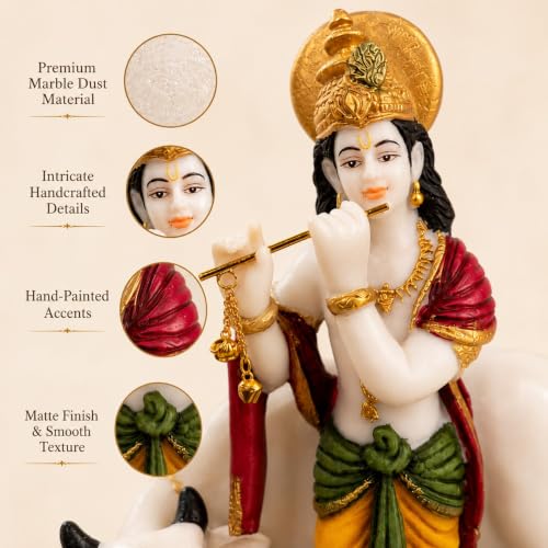 Image of ARMONIA Premium Radha Krishna Idol with Kamdhenu Cow | Marble Dust Radhe Krishna Murti Statue for Mandir, Living Room & Office Decor | Diwali, Janmashtami, Wedding & Housewarming Gift | 11 Inches