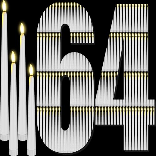 Image of Rossesay 64 Pcs Wedding Flameless LED Taper Candles Battery Operated Candles 4 Sizes of 8.5'', 9.65'', 10.83'', 12.8'' Candlesticks Flickering for Halloween Christmas Church Wedding(White)
