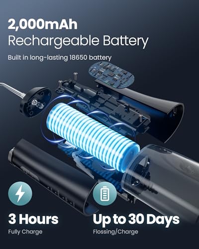 Onlyone Water Dental Flosser, 300ML Portable Oral Irrigator for Teeth, 4 Modes and 5 Jet Tips,Rechargeable Irrigation Cleaner,Electric Flossing Machine Power Flossers & Irrigator Accessories Blue - 9