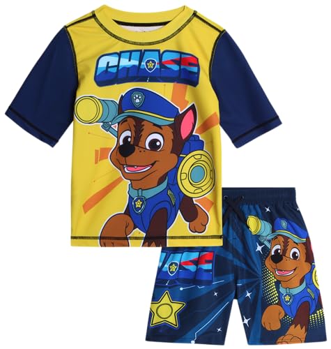 Nickelodeon Paw Patrol TMNT Boys Rash Guard Set UPF 50 Swim Shirts & Trunks Size 2T Chase Yellow/Navy