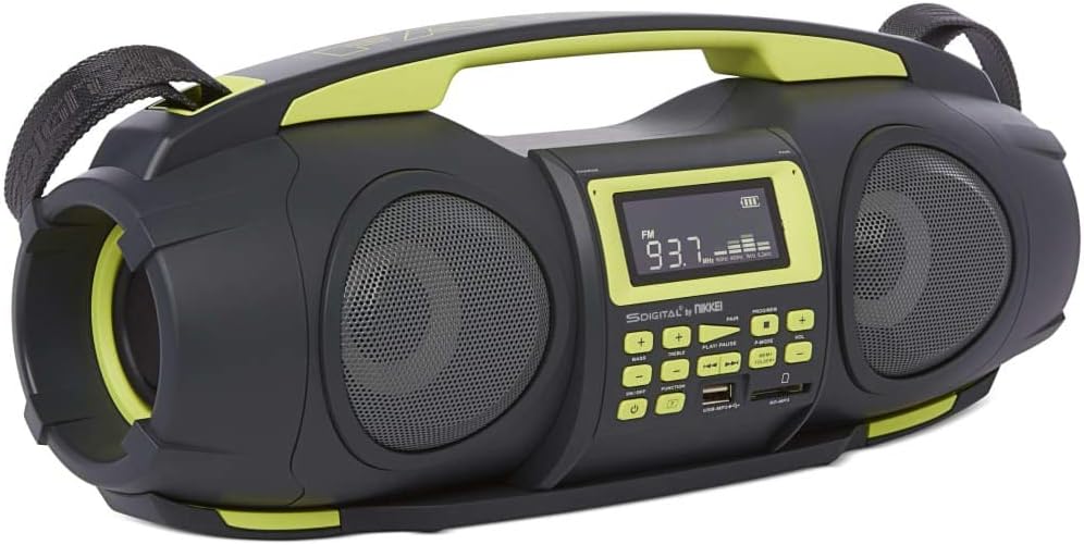 Nikkei NGB3601GN - ghettoblaster/Boombox | Boomblaster | Digital CD Audio System | FM Radio | Bluetooth | USB | Black/Green