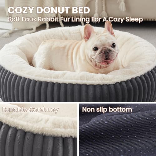 Image of 30 inches Donut Dog Bed for Medium Dogs,Calming Round Pet Bed with Removable Cover,Washable Milk Plush Faux Fur, Fits Pets up to 30 lbs(Charcoal,Medium)